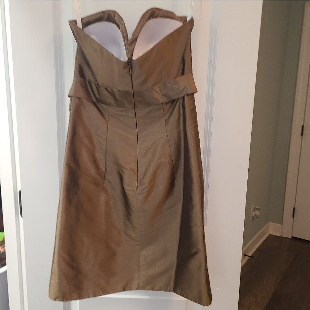 Alfred Angelo Brown Shiny Silk Strapless Cocktail Dress - Picture 8 of 11